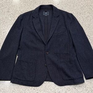 J. Crew Dark Navy Unstructured Two-Button Casual Blazer Mens Large Wool Blend